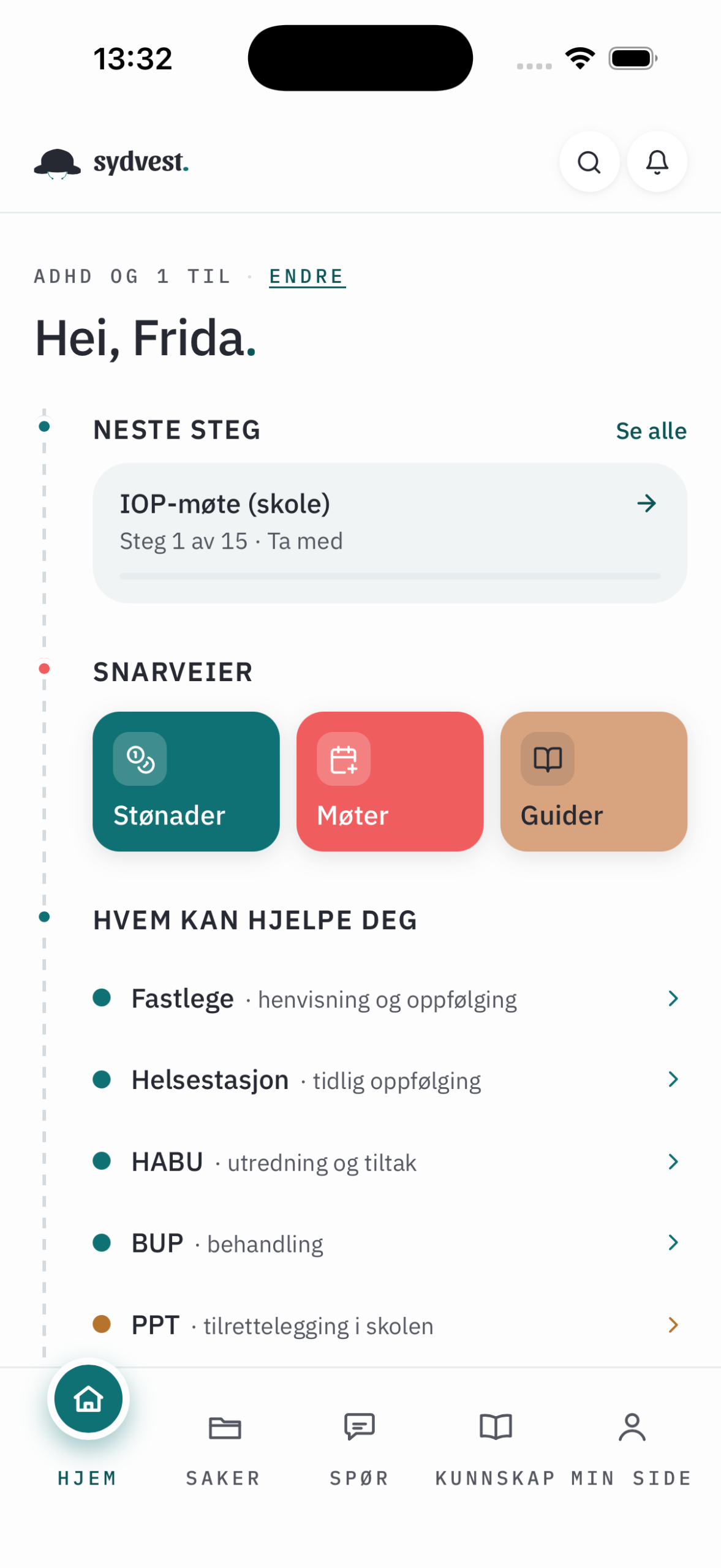 Sydvest — Hjem-skjerm